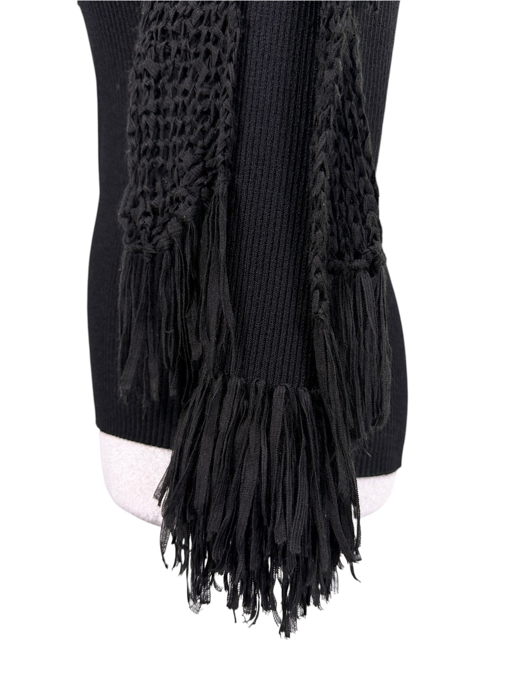 Pow Wow Black Fringe Crochet Sweater L Boho Western Festival Statement Top - Picture 8 of 14